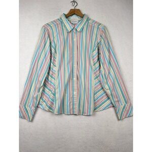Villager Button Down Shirt Womens 16W Regular Fit Striped Stretch
